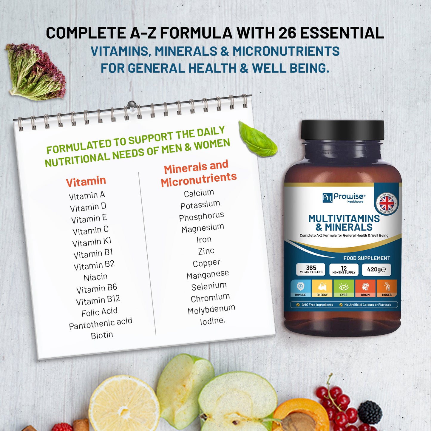 Multivitamins & Minerals Tablets | 26 Active Vitamins & Minerals